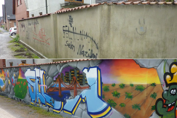 Foto: Der Vorher-Nachher-Vergleich in der Schmerlingstraße.