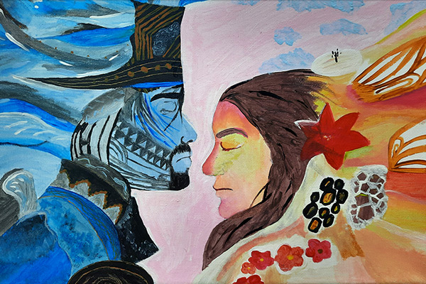 Foto: Mit ihrer kleinformatigen Malerei eines Mannes und einer Frau im Kalt-Warm-Kontrast hat Emily Orlowsky (7b) den diesjährigen Kunstwettbewerb in der Altersstufe Klasse 5-7 gewonnen.